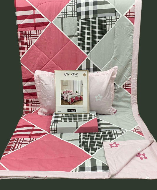 Check It King Size Comforter Set – 4 Piece Reversible Bedding