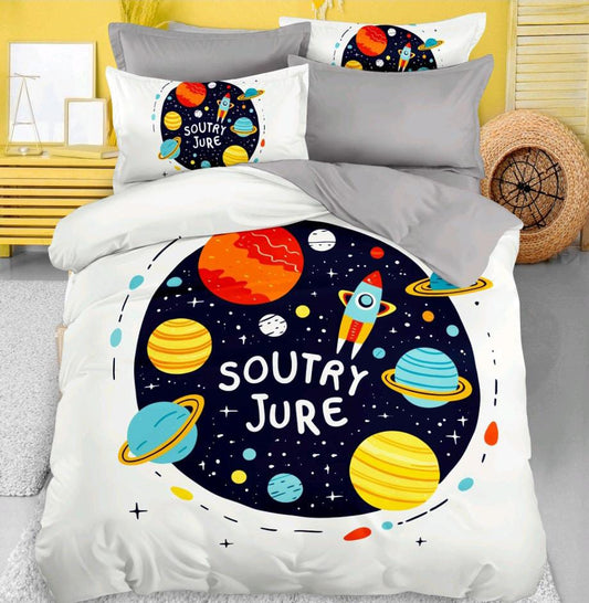 Kids Den Jointless King Size Panel Print Bedsheet Set