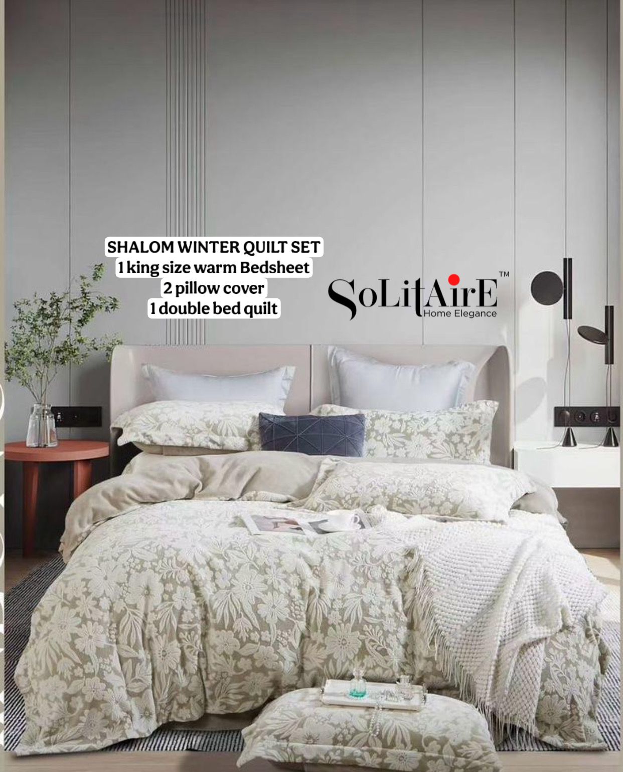 Shalom Warm King Size Bed In A Bag – Ultra Soft Cashmere Winter Quilt Set