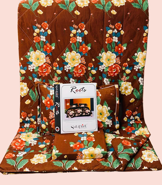 Roots Heavy Glazed Cotton Comforter Set - 4 Piece Bed In A Bag (90x100 Inches) - Reversible