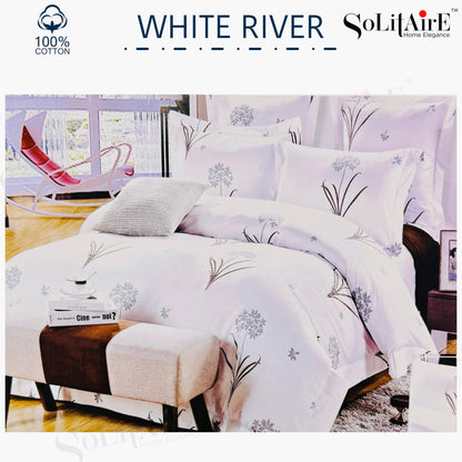 ✨ Solitaire White River King Size Comforter Set – 4 Pc | 100% Cotton | Reversible AC Quilt + Bedsheet + Pillow Covers