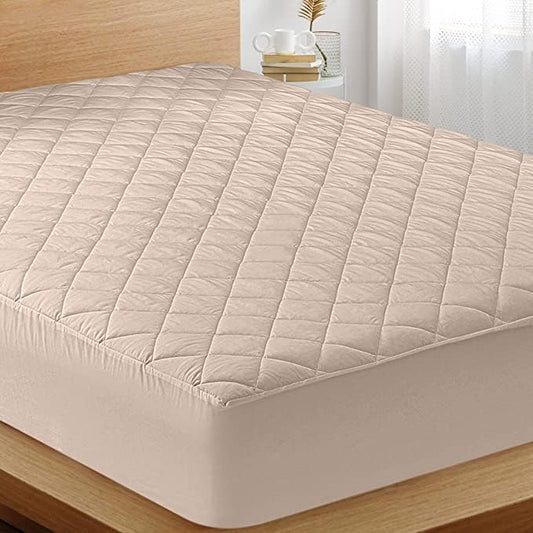Waterproof Quilted Mattress Protector King Size with Elastic all around (Beige)
