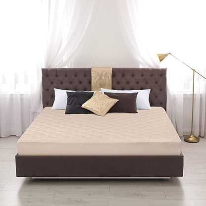 Waterproof Quilted Mattress Protector King Size with Elastic all around (Beige)