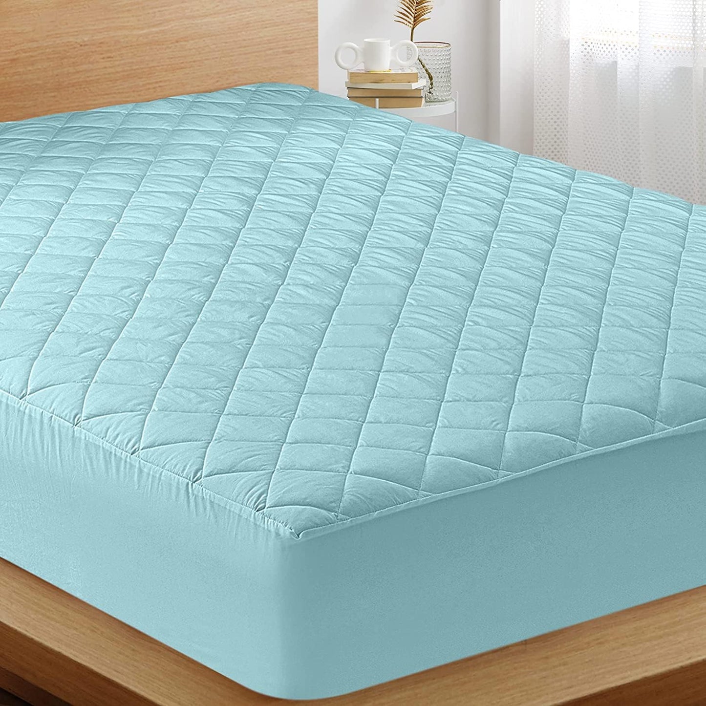 Waterproof Quilted Mattress Protector King Size with Elastic all around (Turquoise Blue)