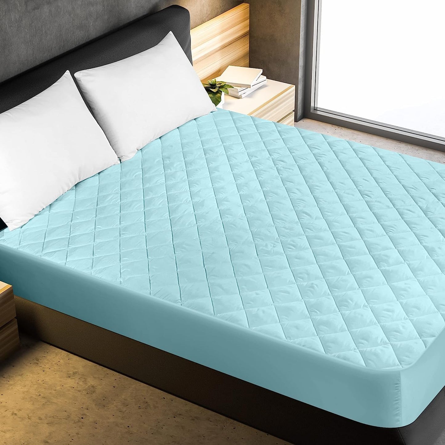 Waterproof Quilted Mattress Protector King Size with Elastic all around (Turquoise Blue)