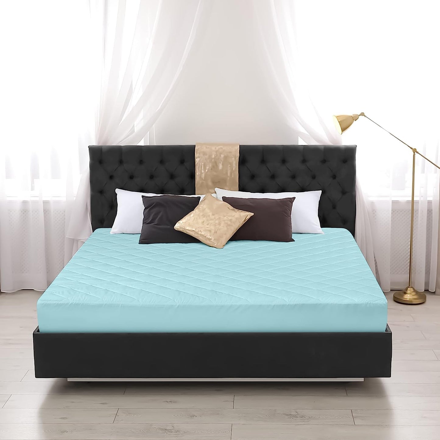 Waterproof Quilted Mattress Protector King Size with Elastic all around (Turquoise Blue)