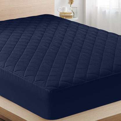 Waterproof Quilted Mattress Protector King Size with Elastic all around (Dark Blue)