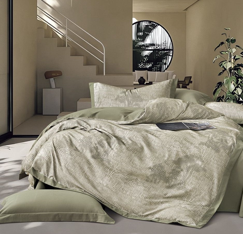 🌿 Solitaire Sage Green Luxury King Size Bedsheet Set (1+2) – 300 TC 100% Organic Cotton | Modern Skin-Friendly Bedding
