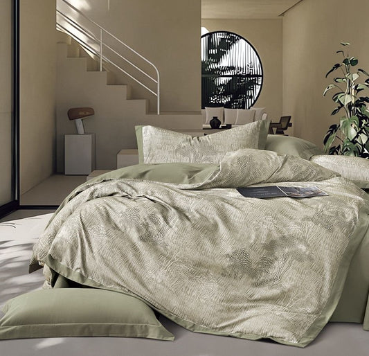 🌿 Solitaire Sage Green Luxury King Size Bedsheet Set (1+2) – 300 TC 100% Organic Cotton | Modern Skin-Friendly Bedding