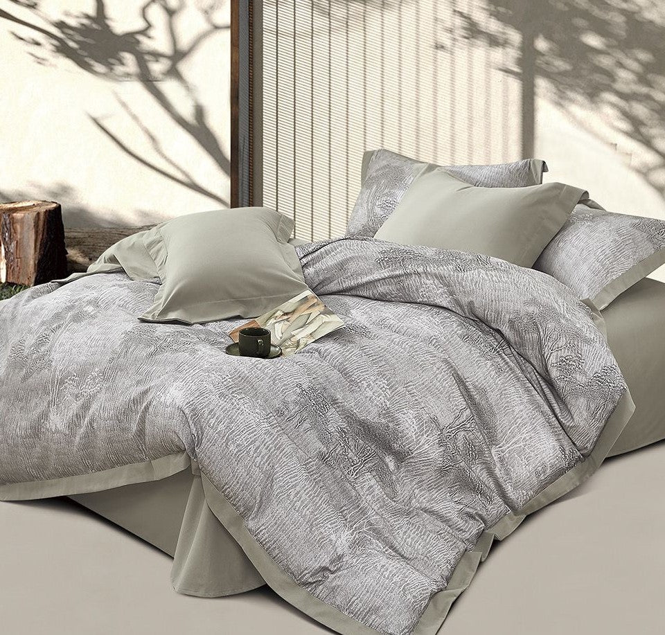 Grey Textured King Size Bedsheet Set Organic Cotton