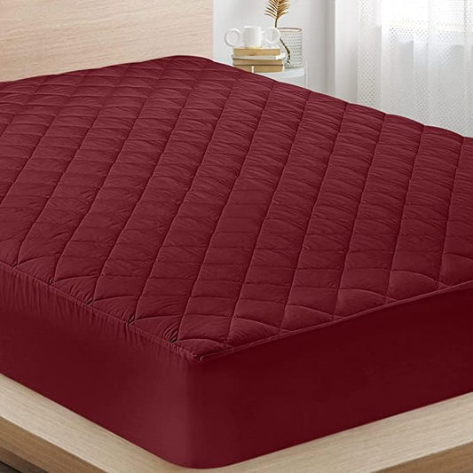Waterproof Quilted Mattress Protector King Size with Elastic all around (Maroon)