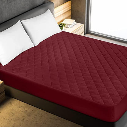 Waterproof Quilted Mattress Protector King Size with Elastic all around (Maroon)