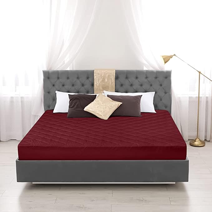 Waterproof Quilted Mattress Protector King Size with Elastic all around (Maroon)