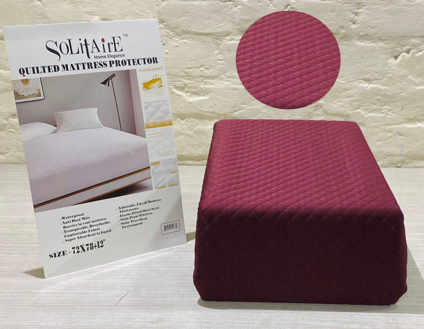 Waterproof Quilted Mattress Protector King Size with Elastic all around (Maroon)