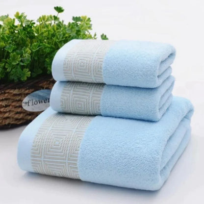 EMBROIDERY BORDER COTTON TOWELS (Blue)