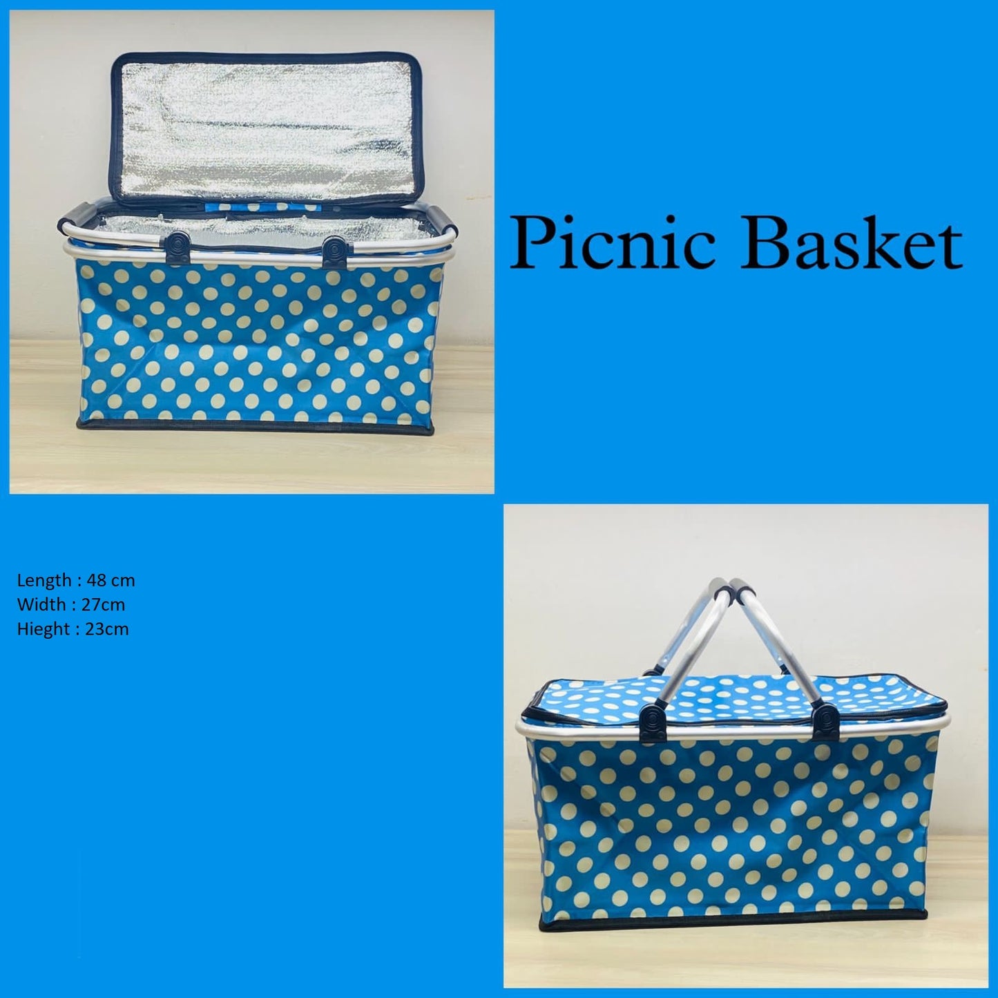 Insulated Travel Basket - Picnic Basket (Blue)
