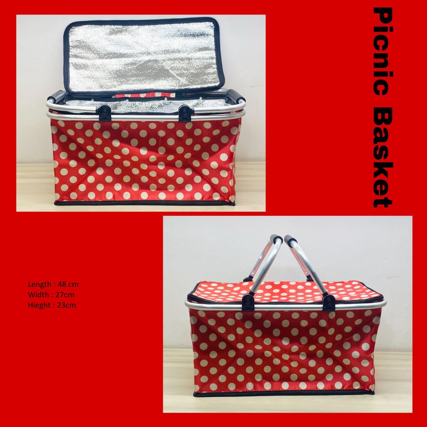 Insulated Picnic Basket (Red)