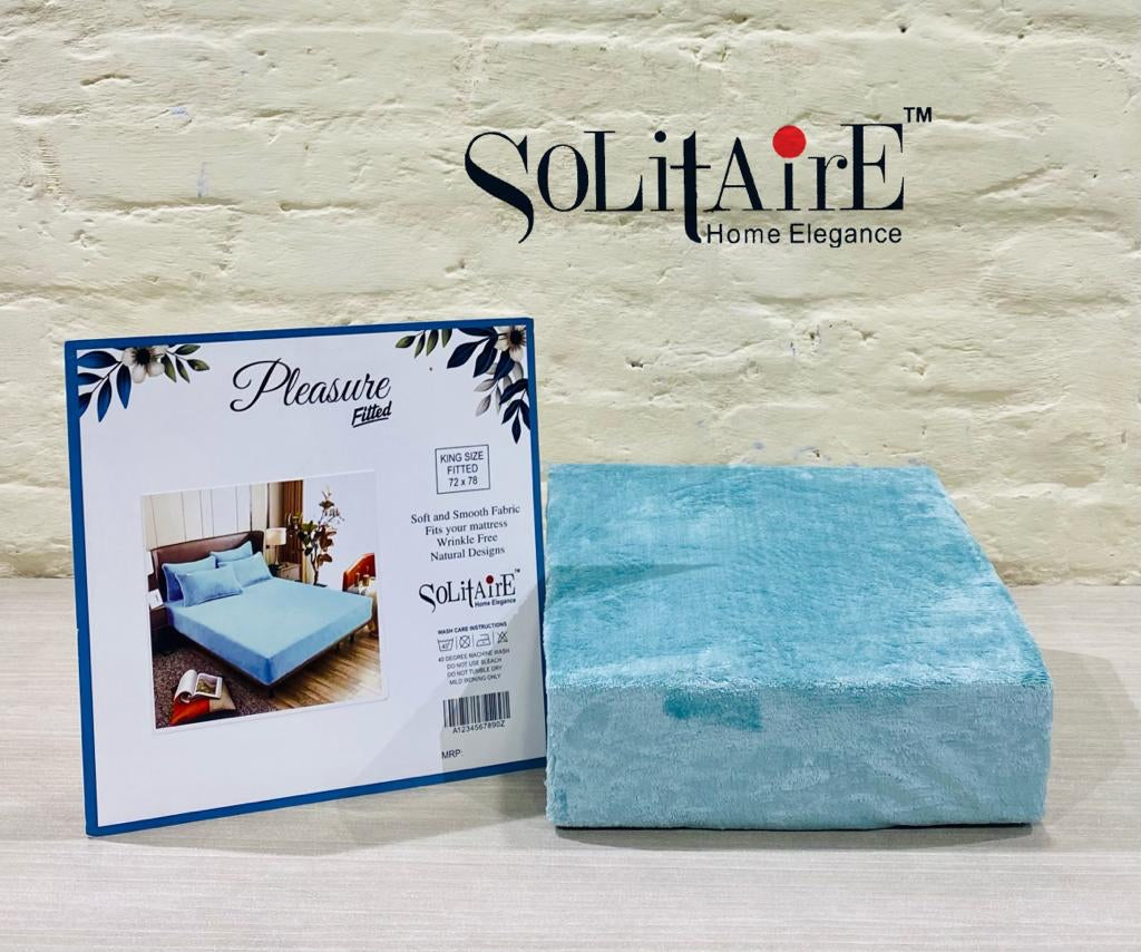 PLEASURE FITTED King-size Warm Winter Fitted Bedsheet (Blue)
