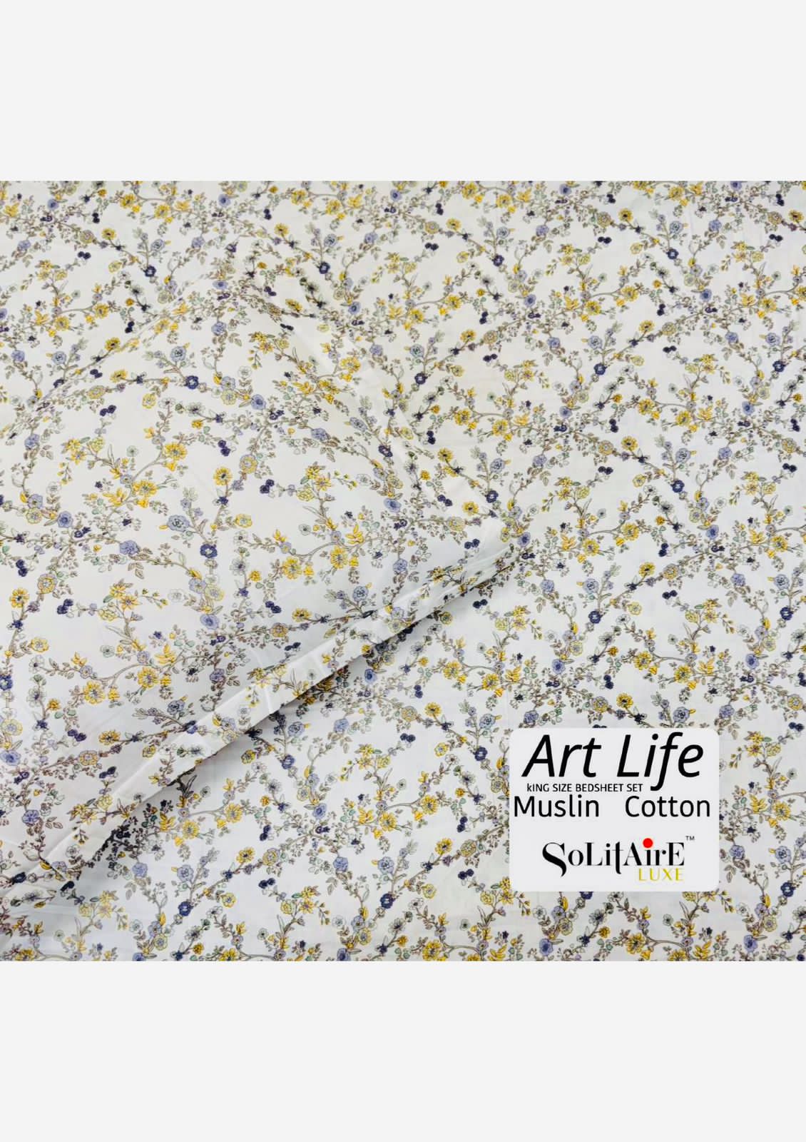 🌿 Art-Life 100% Organic Muslin Cotton King Size Bedsheet Set