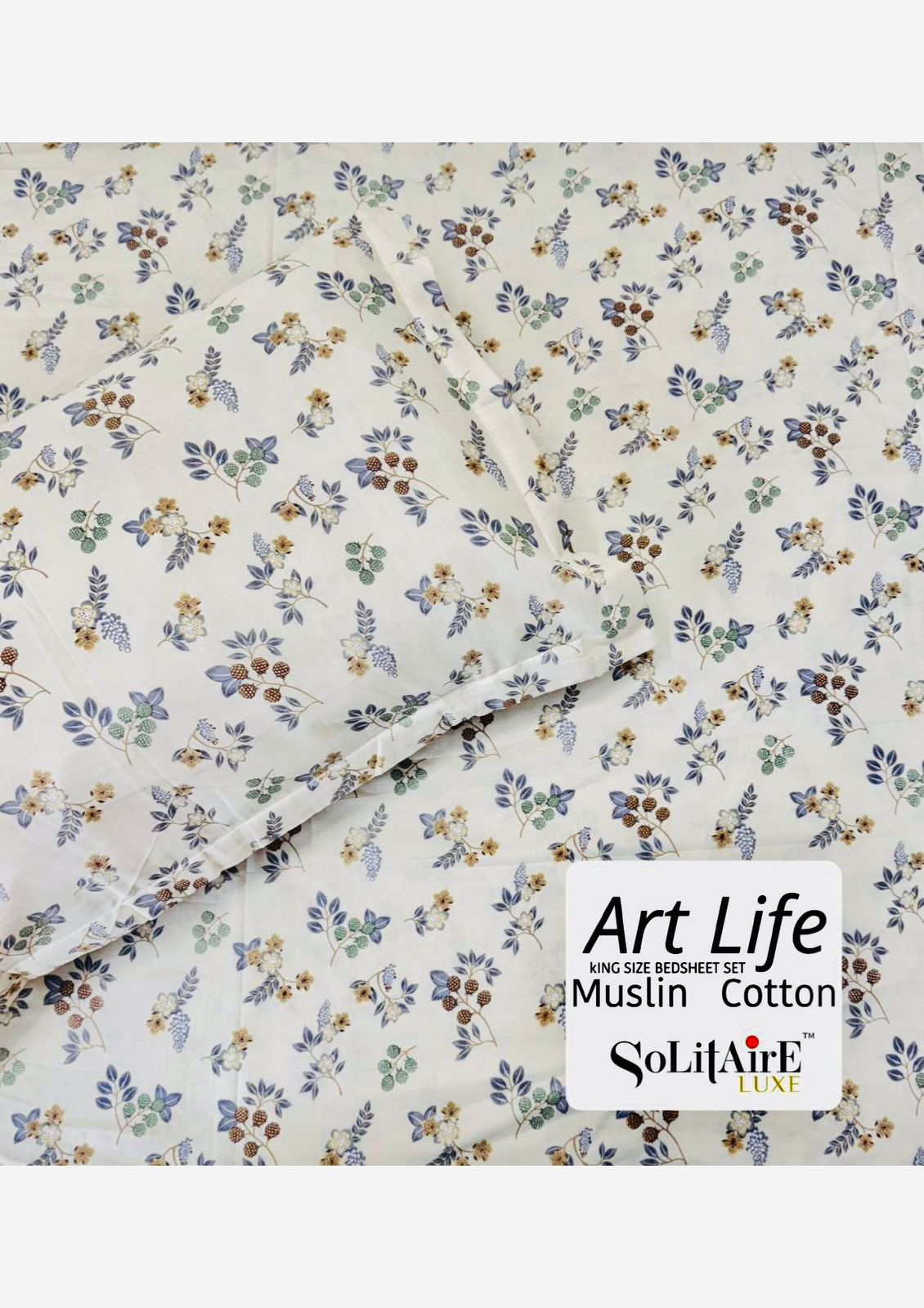 🌿 Art-Life 100% Organic Muslin Cotton King Size Bedsheet Set