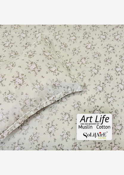 🌿 Art-Life 100% Organic Muslin Cotton King Size Bedsheet Set