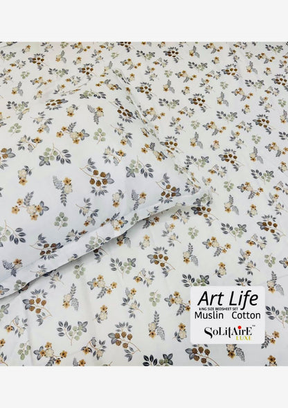 🌿 Art-Life 100% Organic Muslin Cotton King Size Bedsheet Set