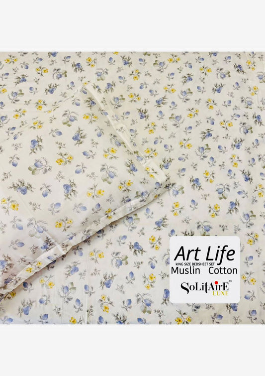 🌿 Art-Life 100% Organic Muslin Cotton King Size Bedsheet Set