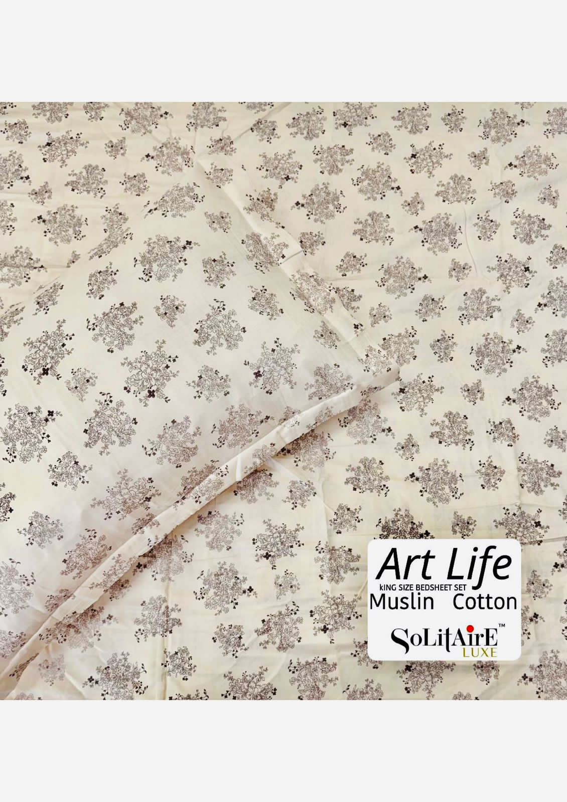🌿 Art-Life 100% Organic Muslin Cotton King Size Bedsheet Set