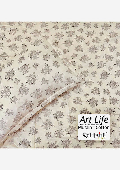 🌿 Art-Life 100% Organic Muslin Cotton King Size Bedsheet Set