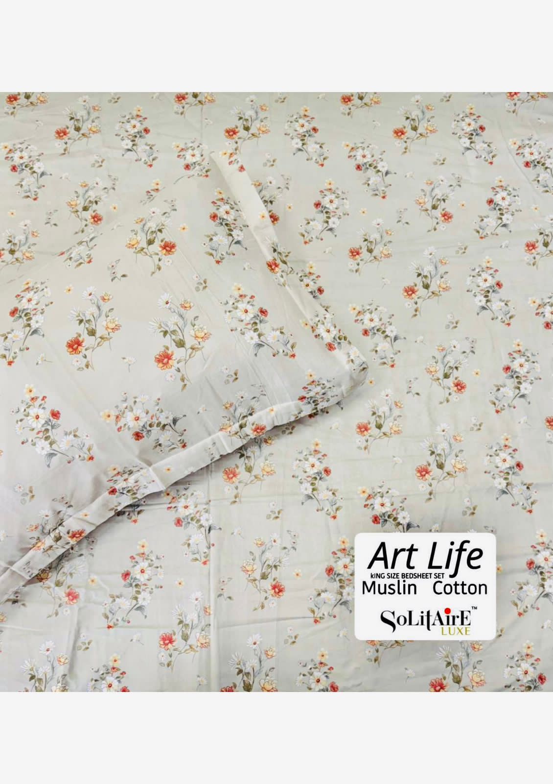 🌿 Art-Life 100% Organic Muslin Cotton King Size Bedsheet Set
