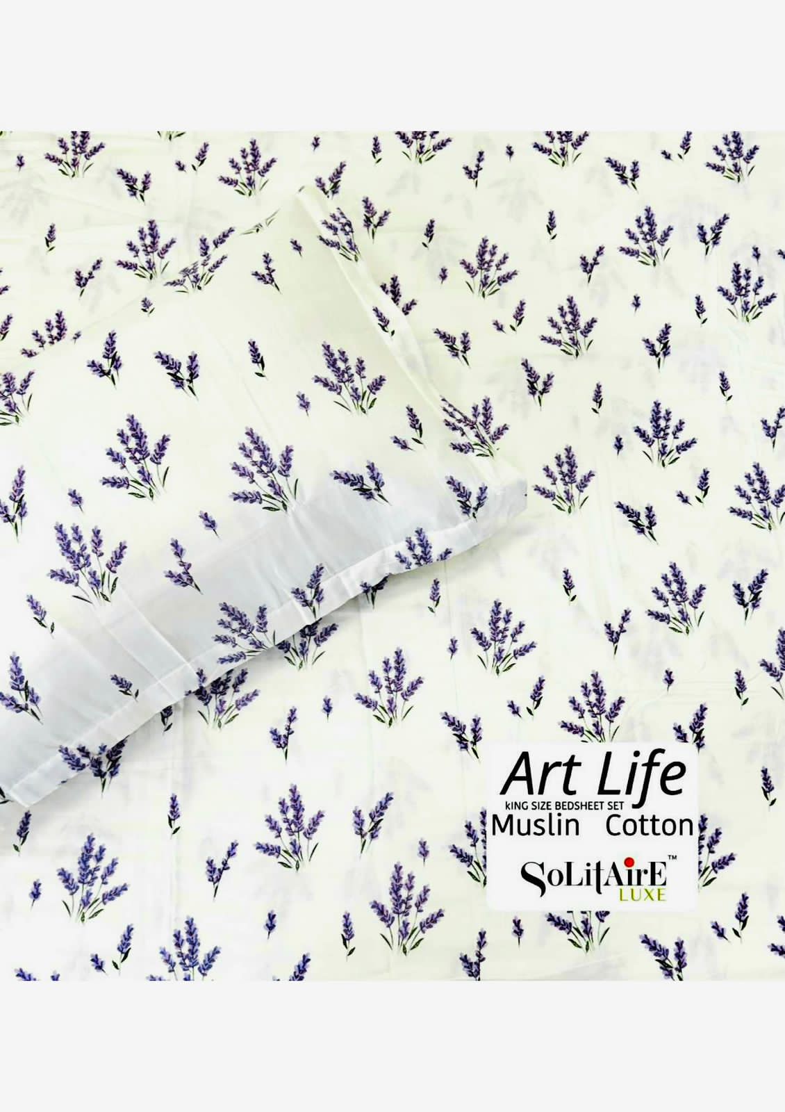 🌿 Art-Life 100% Organic Muslin Cotton King Size Bedsheet Set