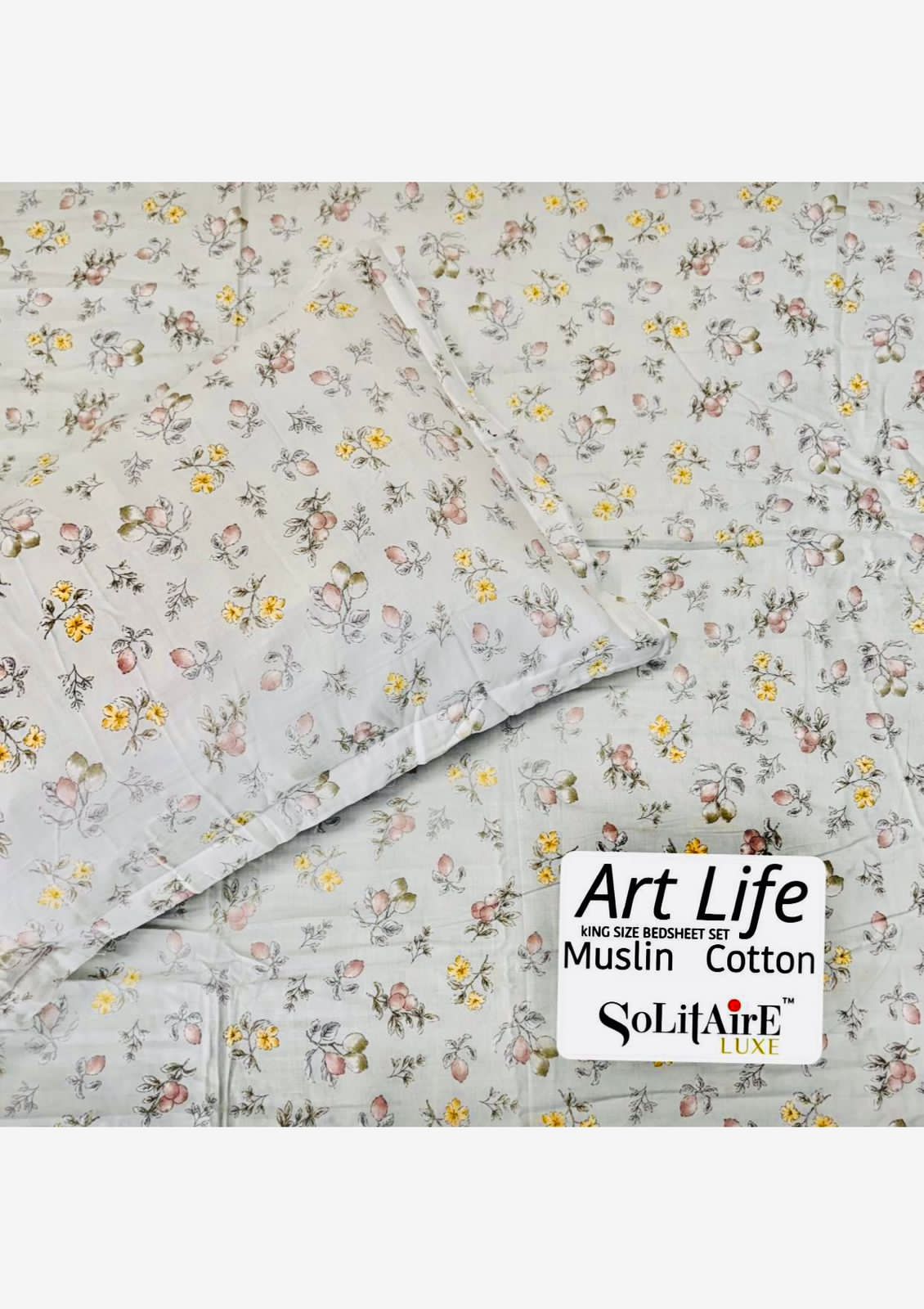 🌿 Art-Life 100% Organic Muslin Cotton King Size Bedsheet Set