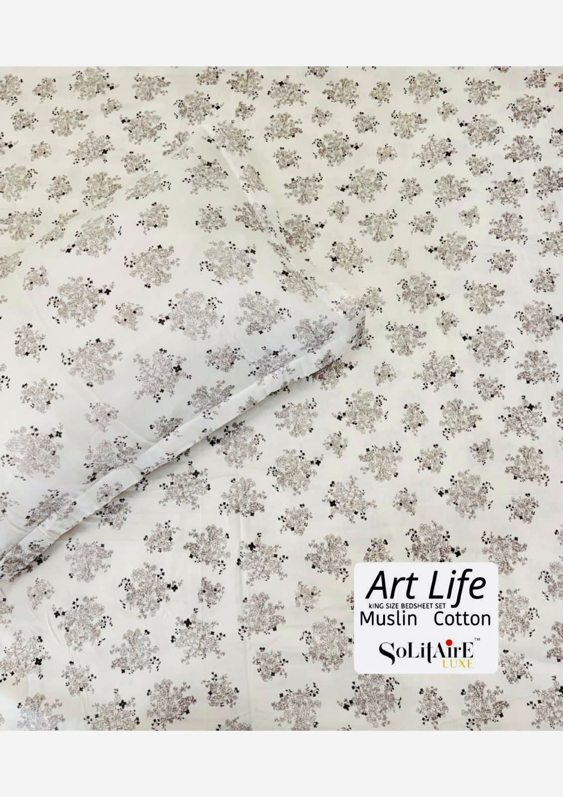 🌿 Art-Life 100% Organic Muslin Cotton King Size Bedsheet Set