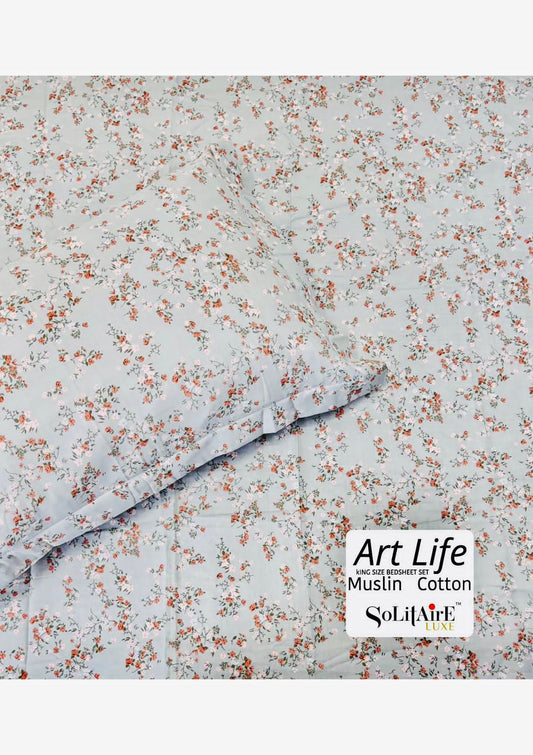 🌿 Art-Life 100% Organic Muslin Cotton King Size Bedsheet Set