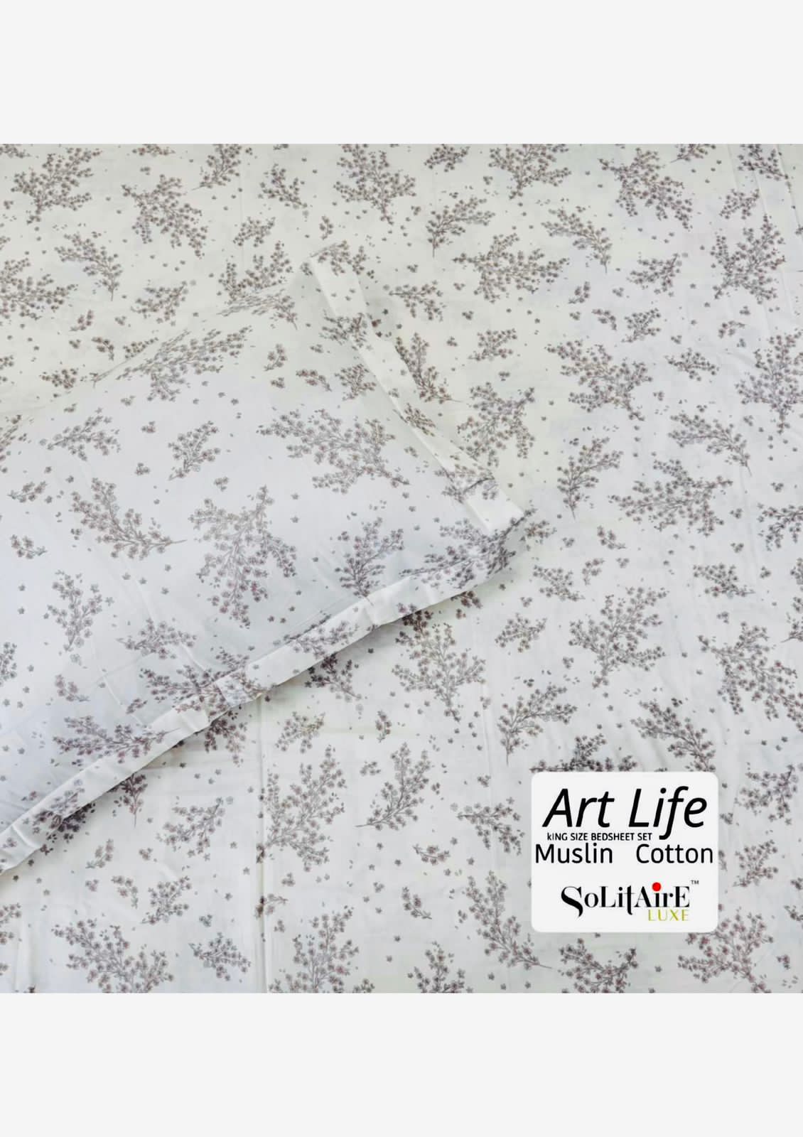 🌿 Art-Life 100% Organic Muslin Cotton King Size Bedsheet Set