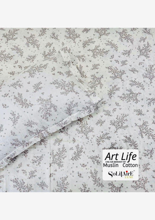 🌿 Art-Life 100% Organic Muslin Cotton King Size Bedsheet Set