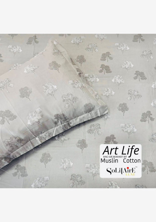 🌿 Art-Life 100% Organic Muslin Cotton King Size Bedsheet Set