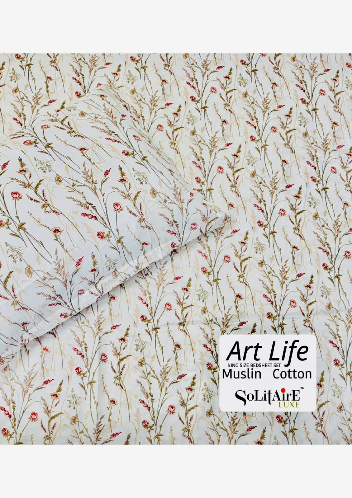 🌿 Art-Life 100% Organic Muslin Cotton King Size Bedsheet Set