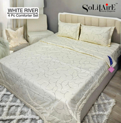 ✨ Solitaire White River King Size Comforter Set – 4 Pc | 100% Cotton | Reversible AC Quilt + Bedsheet + Pillow Covers
