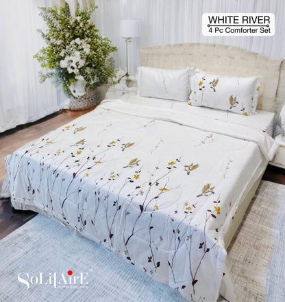 ✨ Solitaire White River King Size Comforter Set – 4 Pc | 100% Cotton | Reversible AC Quilt + Bedsheet + Pillow Covers