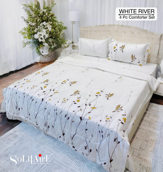 ✨ Solitaire White River King Size Comforter Set – 4 Pc | 100% Cotton | Reversible AC Quilt + Bedsheet + Pillow Covers