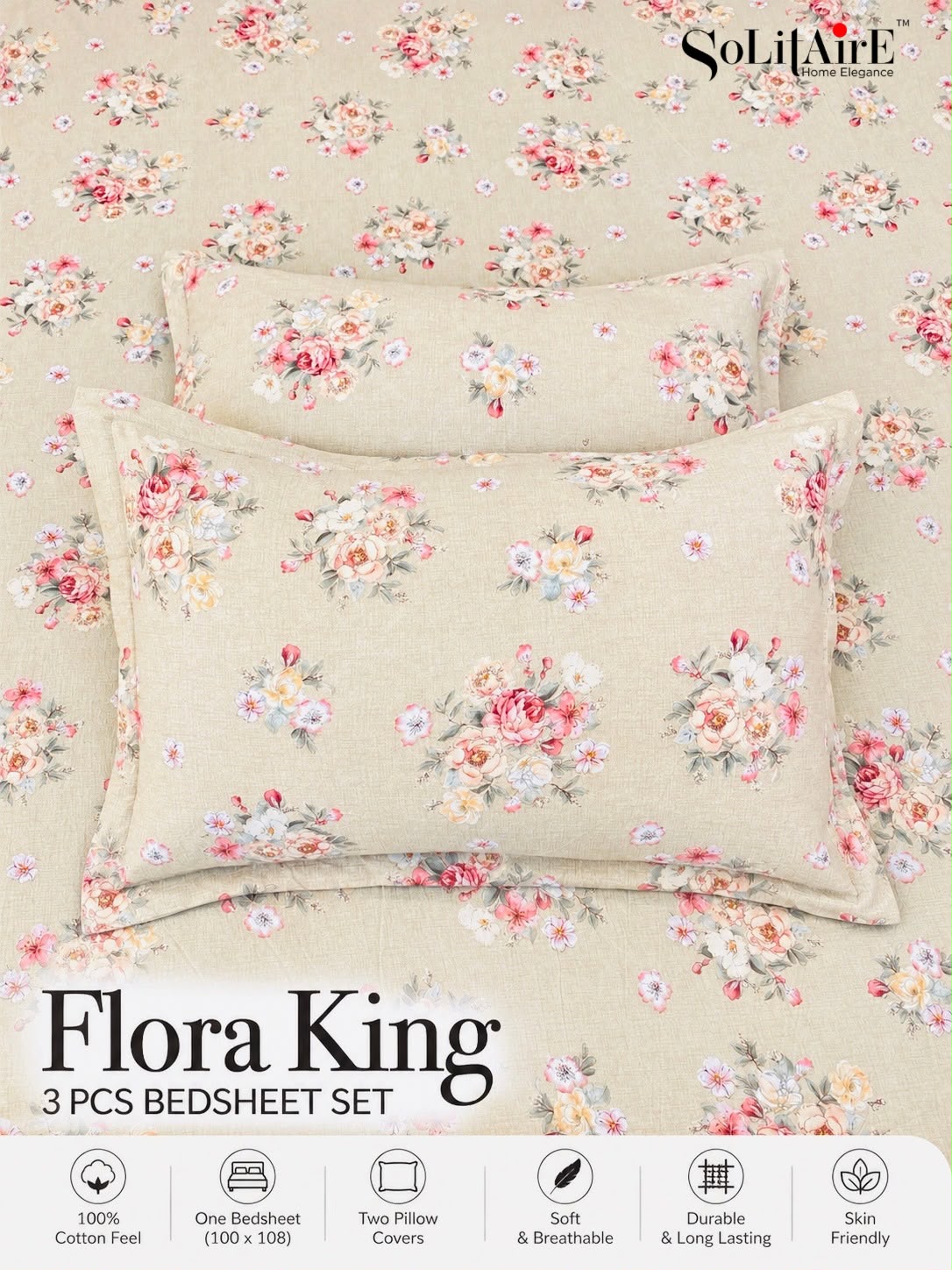 FLORA KING – 3 PCS BEDSHEET SET