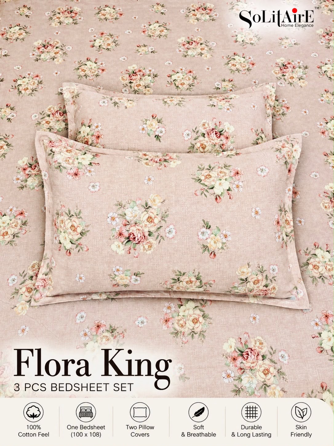 FLORA KING – 3 PCS BEDSHEET SET