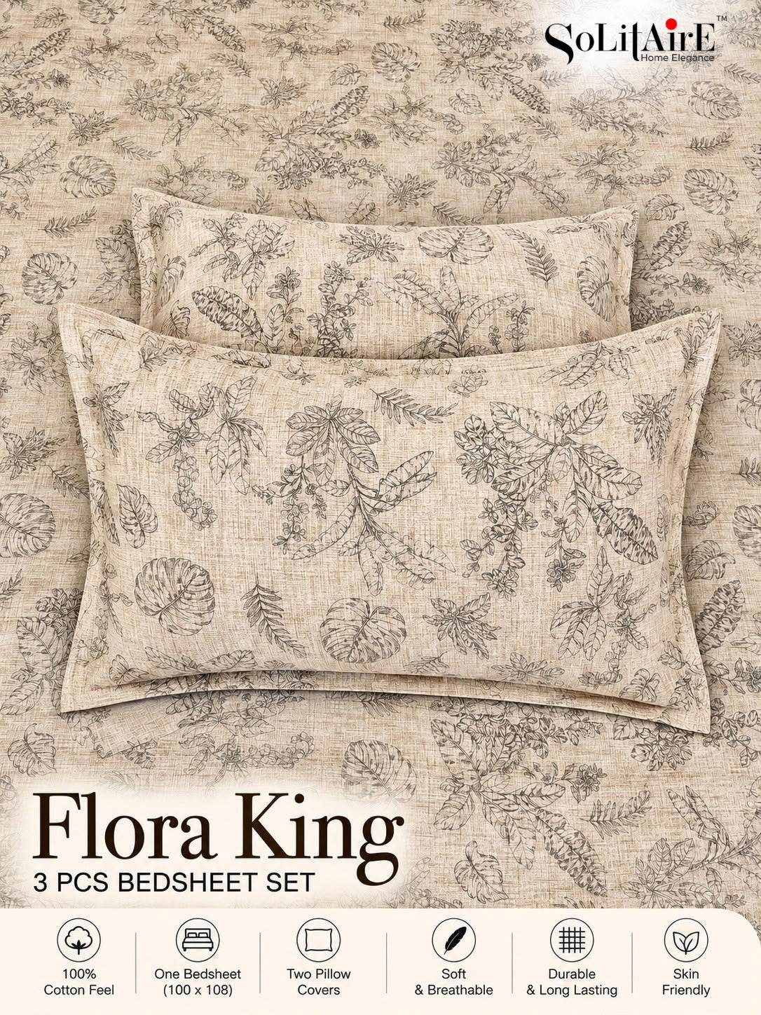 FLORA KING – 3 PCS BEDSHEET SET