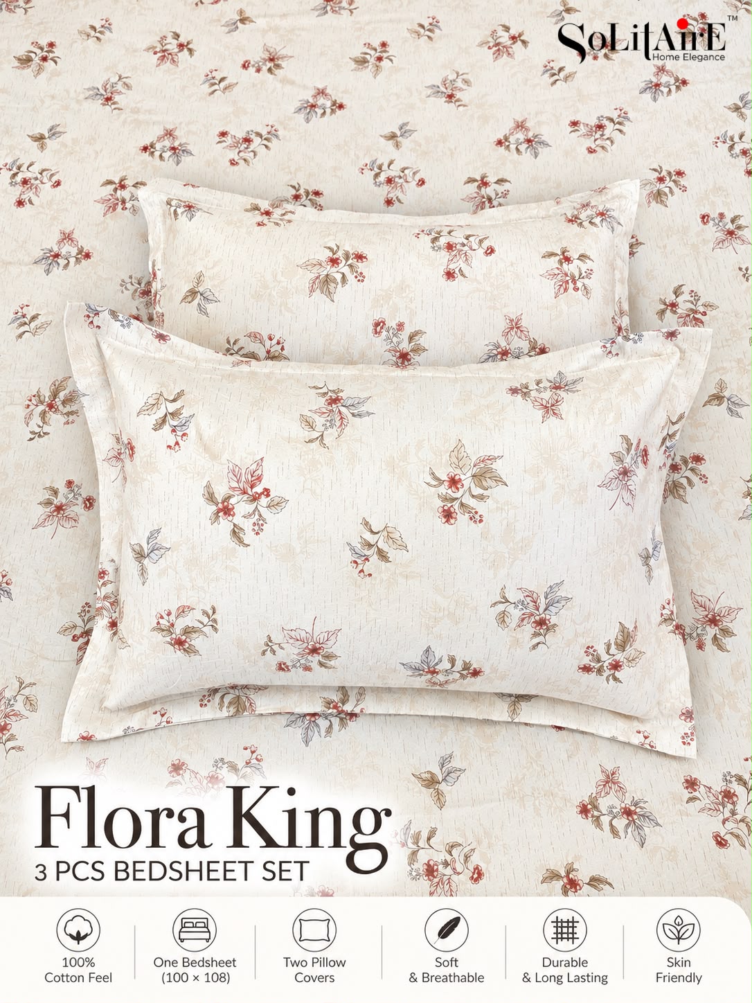 FLORA KING – 3 PCS BEDSHEET SET