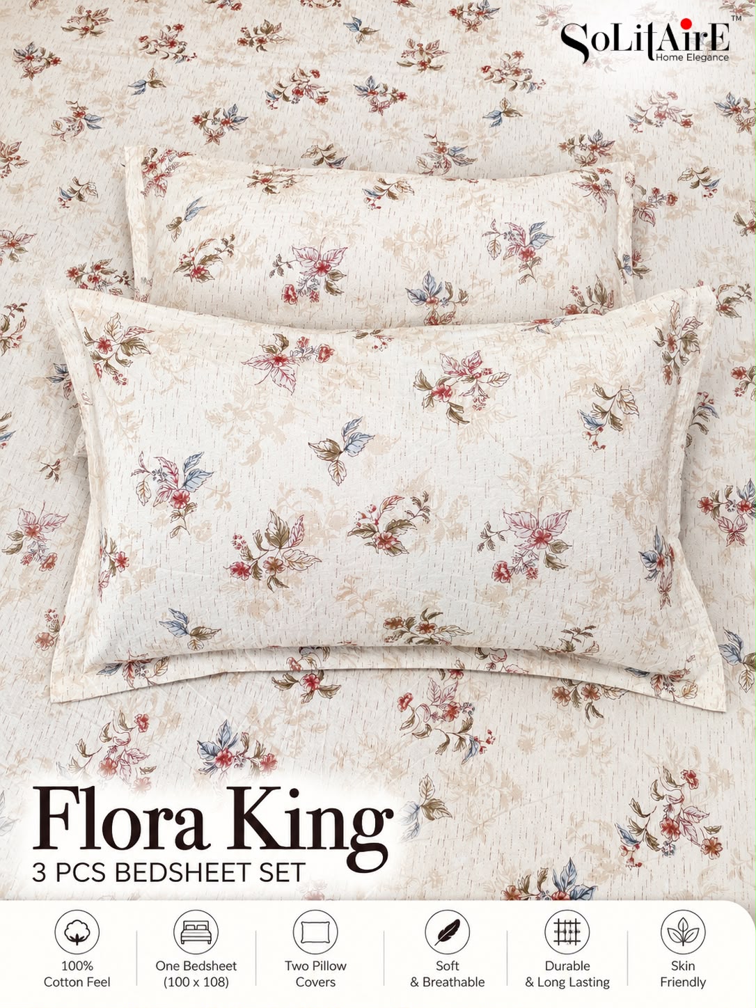 FLORA KING – 3 PCS BEDSHEET SET