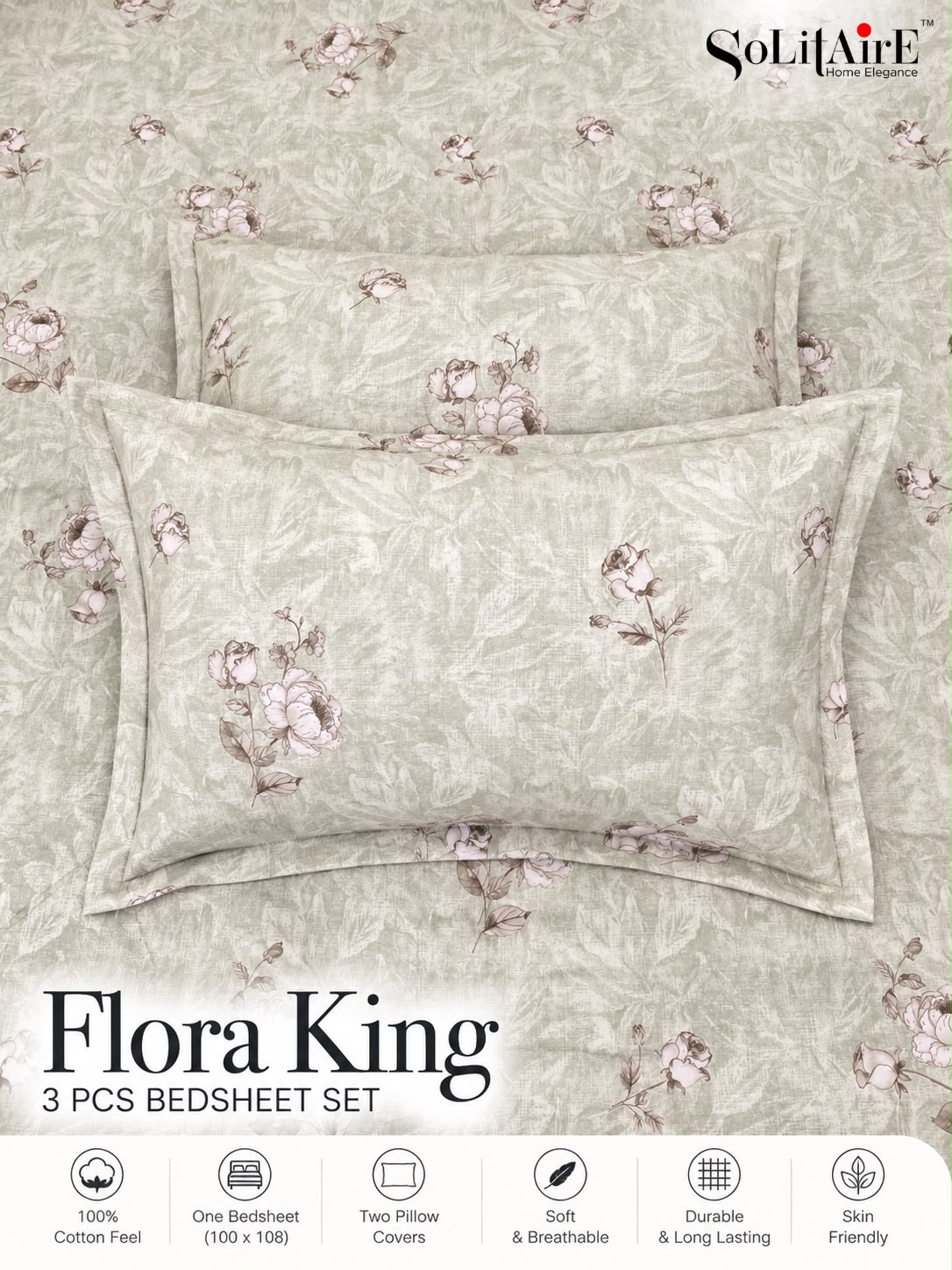 FLORA KING – 3 PCS BEDSHEET SET