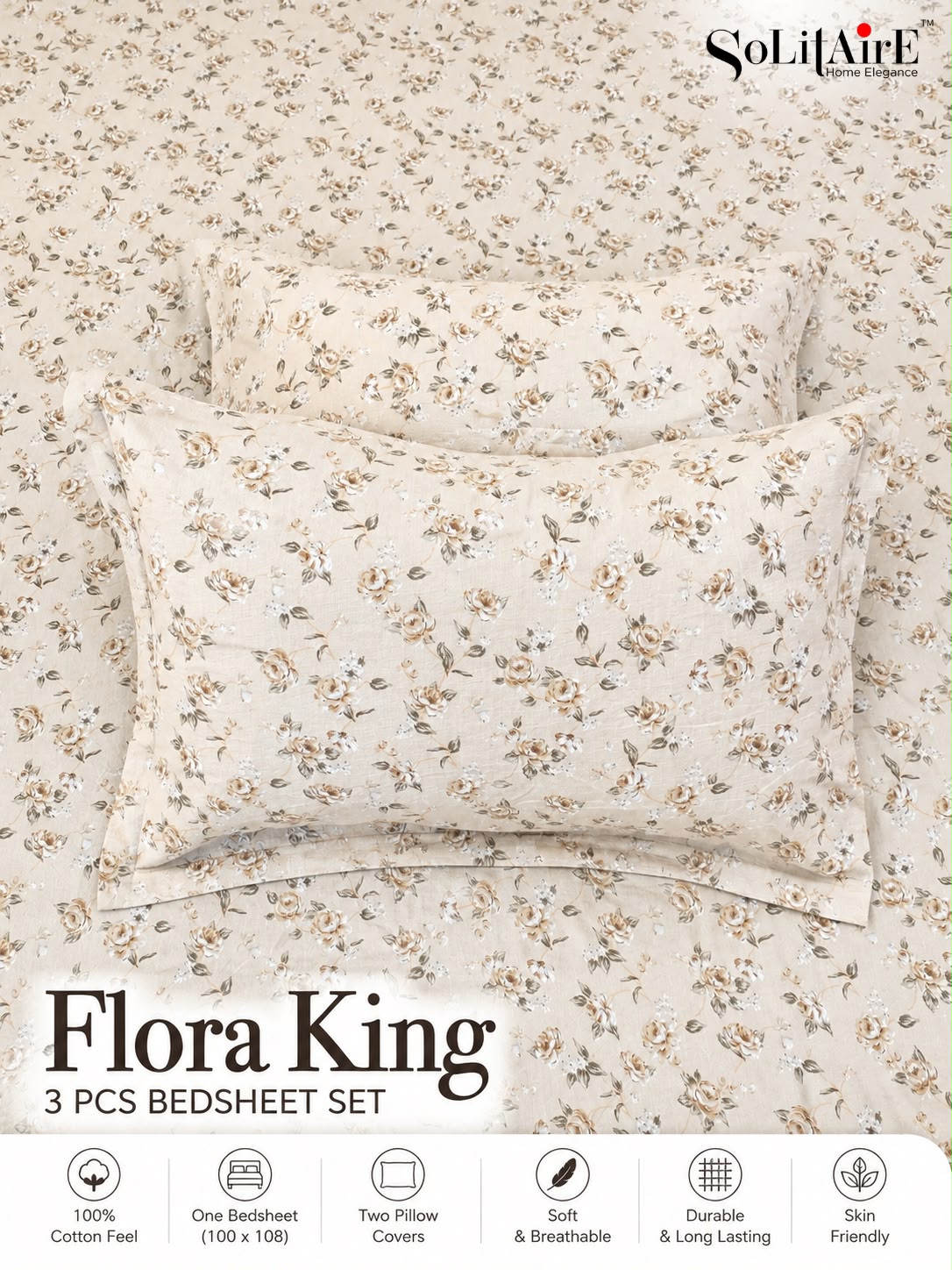FLORA KING – 3 PCS BEDSHEET SET