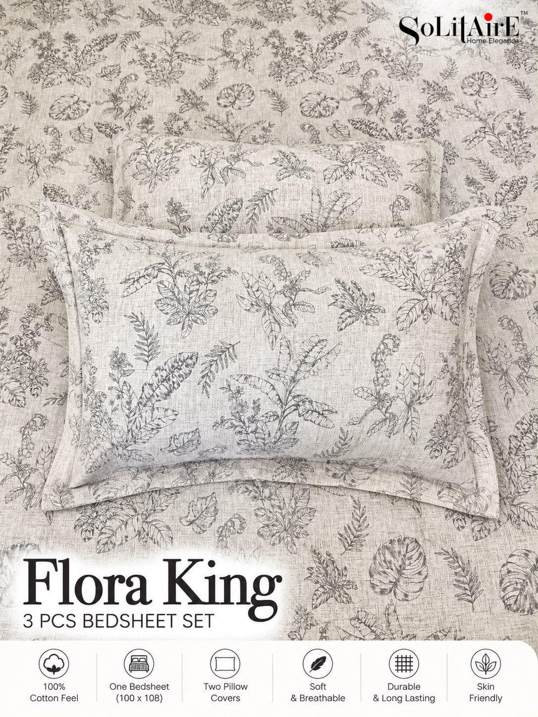 FLORA KING – 3 PCS BEDSHEET SET