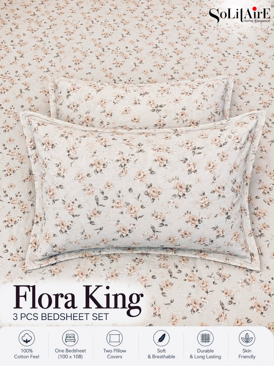 FLORA KING – 3 PCS BEDSHEET SET